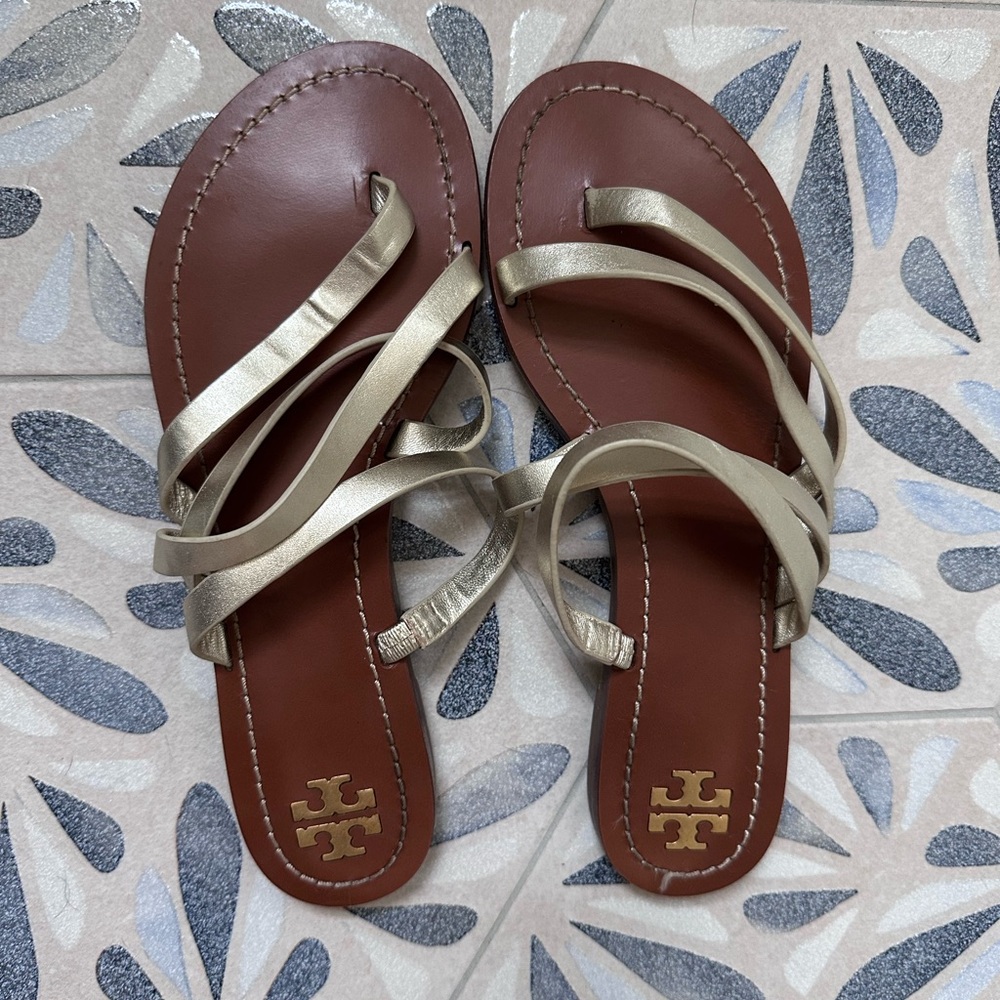 Tory Burch Metallic Gold Strappy Sandals